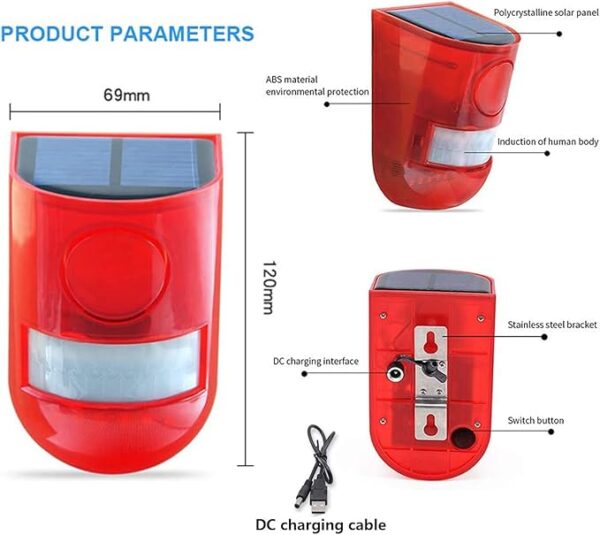 Alarme solaire 110db - Lampe de sécurité étanche à capteur de mouvement IP65 – Image 2