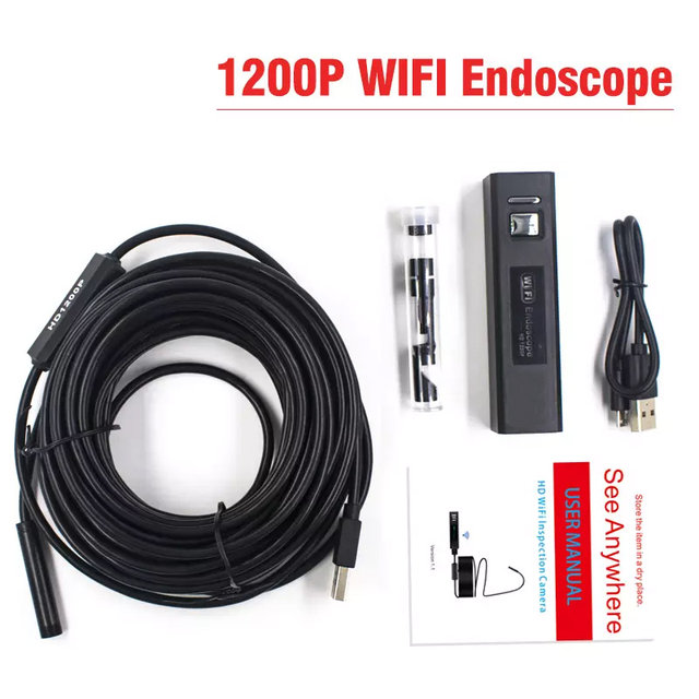 Endoscope 5 metres sans fil WiFi HD 1200P étanche IP68, objectif de 8MM, Rigide – Image 4