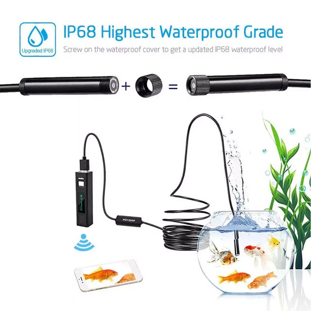 Endoscope 5 metres sans fil WiFi HD 1200P étanche IP68, objectif de 8MM, Rigide – Image 6