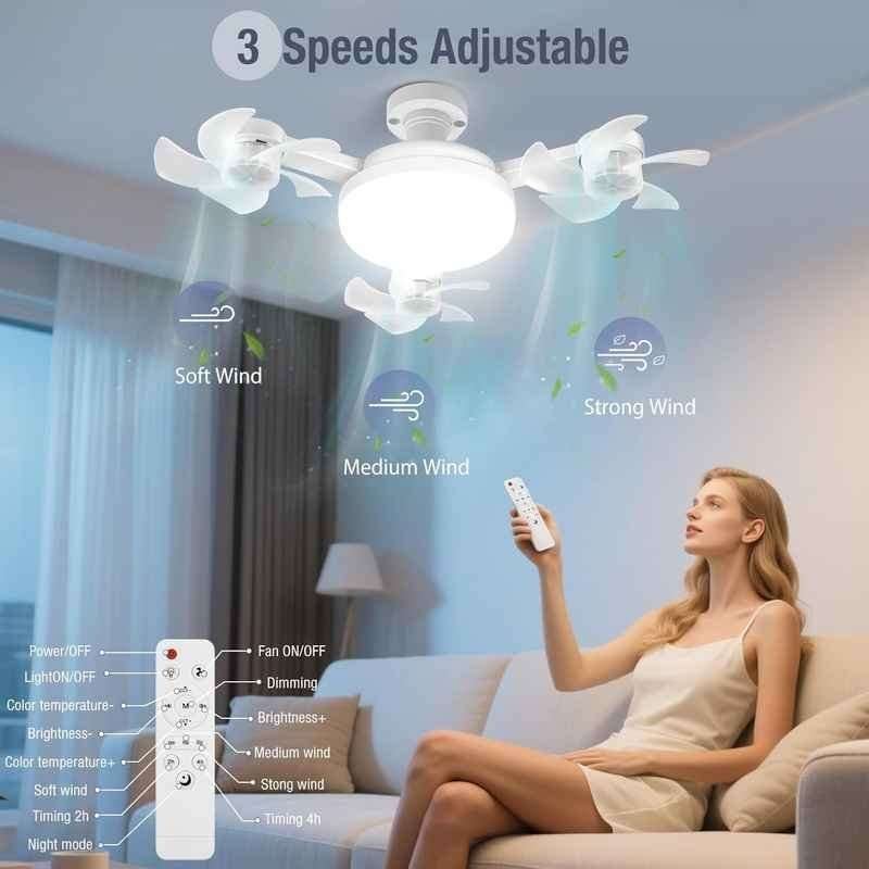 مروحة صغيرة بضوء LED ومقبس ثلاثي المحور