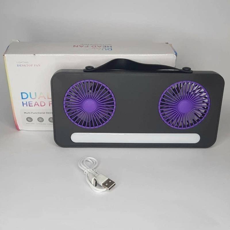 ventilateur de bureau portatif à double tête avec éclairage LED