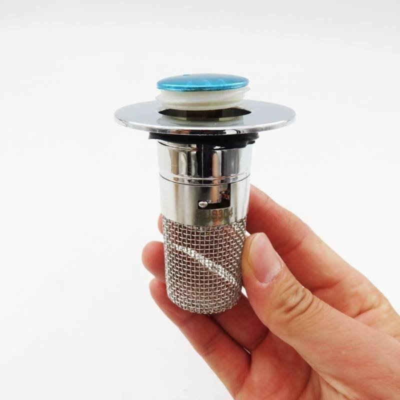 Bouchon de lavabo universel avec filtre anti-cheveux et système d&rsquo;évacuation
