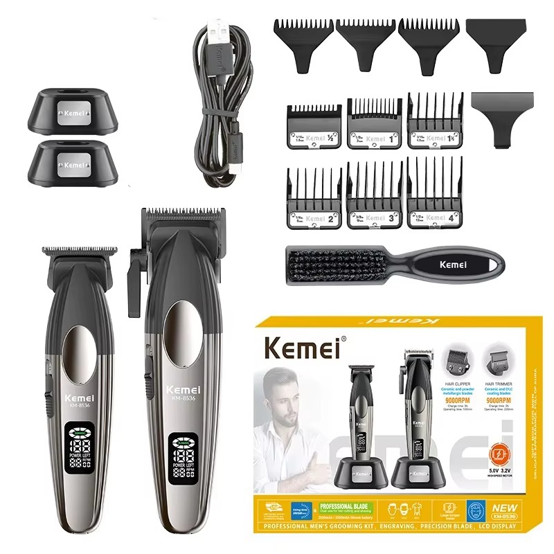 Ensemble deux tondeuse à barbe machine à couper les cheveux finition Kemei 8536